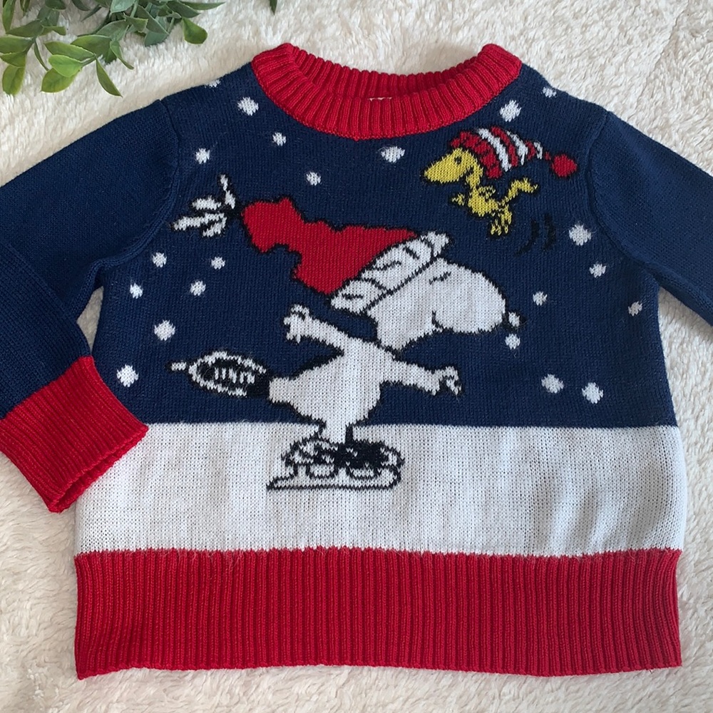 Peanuts Skating Snoopy Sweater 18M Blue Red EUC Winter